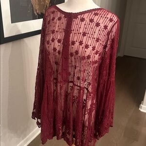 Holiday Lane Bryant Burgundy Lace sheet Tunic flowey 3/4 sleeve
